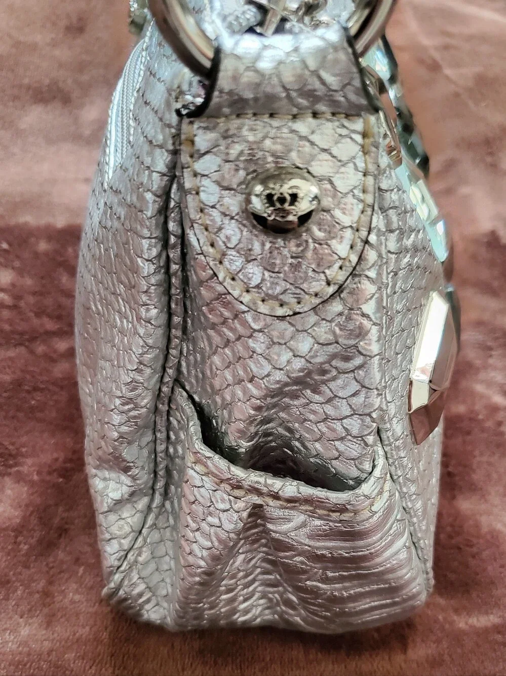 Kathy Van Zeeland Y2K Vintage Silver Jeweled Hobo Shoulder Bag